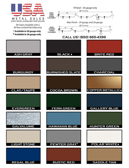 26 Gauge Painted Standing Seam Metal Panels - Rolled Metal for Roof, Walls, Wainscot and More!