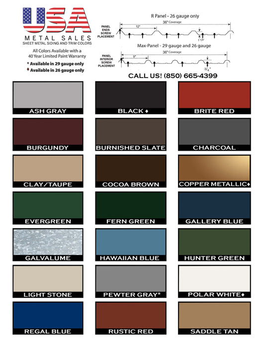 Metal panels - 26 Gauge Painted Metal Ag Panels - Colored Metal Panels for Roof