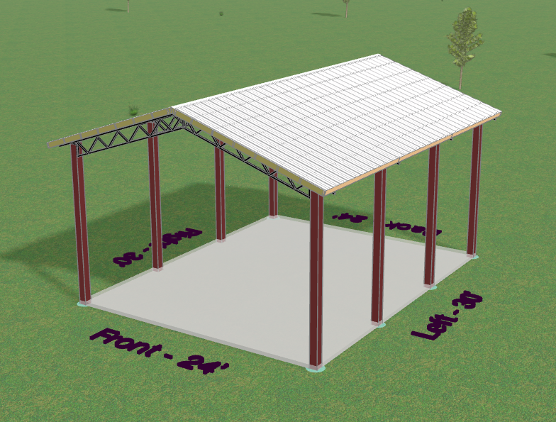 Pole Barns - Open Pole Barn Kit - 24' X 36' - Pole Barn, Gazebo, Pavillion, Boat Storage, Carport