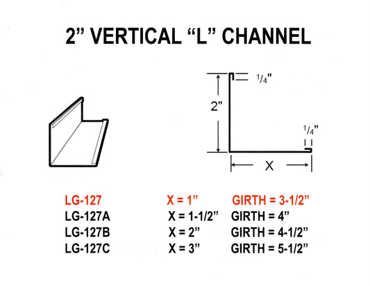L Channel 2" Vertical - Metal Trim & Flashing, Choose from 21 Colors