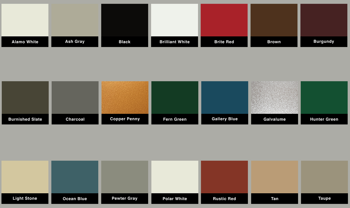 USA Metal Sales Color Swatches - 29 gauge metal trim profile colors